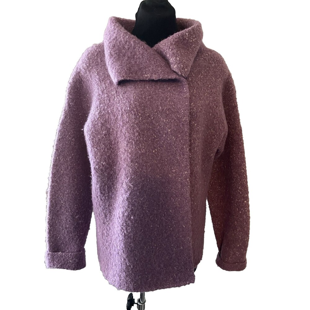 Eileen Fisher‎ Jacket Womens Pink Purple Wool Alpaca Silk Sweater Roll Neck XS